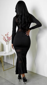 Dania Mesh Detail Mermaid Maxi Dress - Black